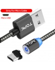 TOPK AM13 LED magnetyczny Micro USB kabel, ulepszona odblaskowe Nylon pleciony magnetyczny ładowarka kabel USB do Micro Port USB