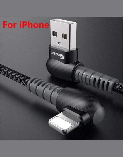 TIEGEM przewód USB z wtyczką kątową 90° dla iPhone X XS MAX XR 8 7 6 5 6 s 5S Plus SE szybki kabel do ładowania ładowarka do tel