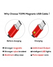 TOPK F-Line magnetyczny micro USB kabel i USB typu C kabel do synchronizacji danych Nylon pleciony wskaźnik LED kabel magnetyczn