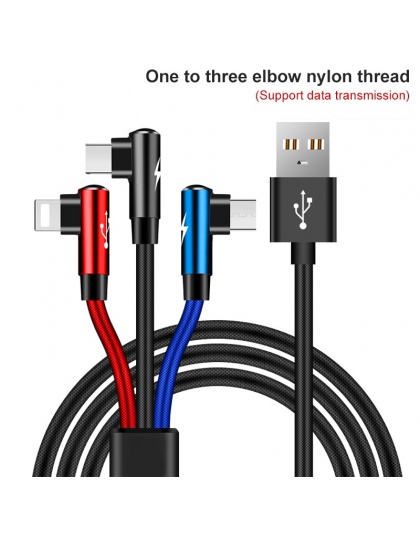 90 stopni 3 w 1 USB kabel Micro USB 8Pin kabel typu C do iPhone X 8 Plus ładowarka USB przewód do Samsung S9 Xiaomi Mi8 3 kolory