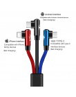 90 stopni 3 w 1 USB kabel Micro USB 8Pin kabel typu C do iPhone X 8 Plus ładowarka USB przewód do Samsung S9 Xiaomi Mi8 3 kolory