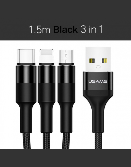 USAMS 3 In1 komórkowy kabel telefoniczny do transmisji danych typu C Micro dla iPhone iPad Samsung kabel do ładowania Microusb U