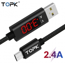 TOPK 1 M (3.28ft) do ładowania danych Micro USB LED cyfrowy napięcia i prądu Nylon pleciony kabel USB dla Samsung Xiaomi LG