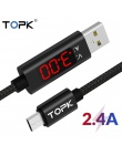 TOPK 1 M (3.28ft) do ładowania danych Micro USB LED cyfrowy napięcia i prądu Nylon pleciony kabel USB dla Samsung Xiaomi LG