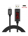 TOPK 1 M (3.28ft) do ładowania danych Micro USB LED cyfrowy napięcia i prądu Nylon pleciony kabel USB dla Samsung Xiaomi LG