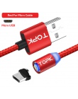 TOPK RLine3 LED magnetyczny micro USB kabel do Samsung Xiaomi Huawei telefonów komórkowych z systemem Android szybkie ładowanie 
