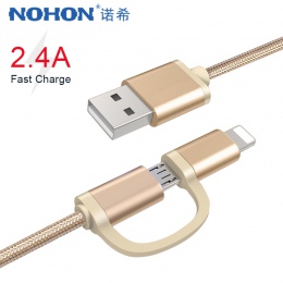 NOHON Micro USB 2 w 1 oświetlenie kabel do ładowania dla iPhone 6 S 7 8 Plus X XS MAX XR szybka ładowarka kable do Samsung Xiaom