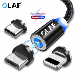 OLAF 1 M i 2 M LED kabel magnetyczny i mikro kabel USB i USB typu C kabel Nylon pleciony typu -C kabel magnetyczny do ładowania 