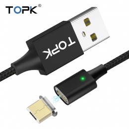 TOPK F-Line2 LED magnetyczny micro USB kabel do Samsung Xiaomi przenośny modem Huawei kable telefoniczne Nylon pleciony magnes k