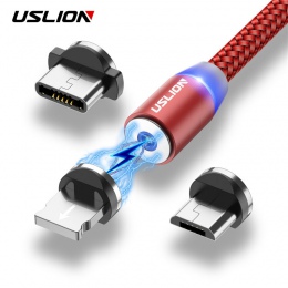 USLION LED kabel magnetyczny kabel Micro USB typu C dla Huawei Mate 20 Pro Samsung szybkie ładowanie magnes ładowarka dla iPhone