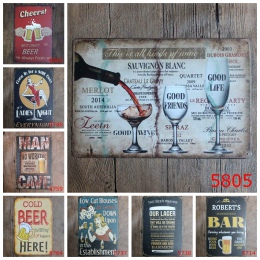 Dekoracyjne metalowe emaliowane tabliczki ścienne plakietki w amerykańskim stylu przedstawiające kultowe napoje wino piwo
