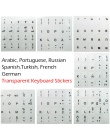 Rosyjski hiszpański arabski francuski portugalski niemiecki turecki czarny charakter przezroczyste naklejki klawiatury dla biały