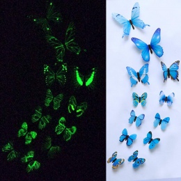 12 sztuk Luminous świecić w ciemności motyl projekt naklejka magnetyczny magnes przyklejania 3D podwójne pióro motyl lodówka nak