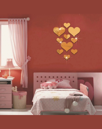 10 sztuk Love Heart akrylowe 3D lustro naklejki ścienne Mural naklejka naklejki wymienny L1025