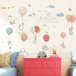 Cartoon diy super słodkie balon królik naklejki ścienne dla dzieci pokój ptaki chmura wystrój meble szafa sypialnia salon naklej