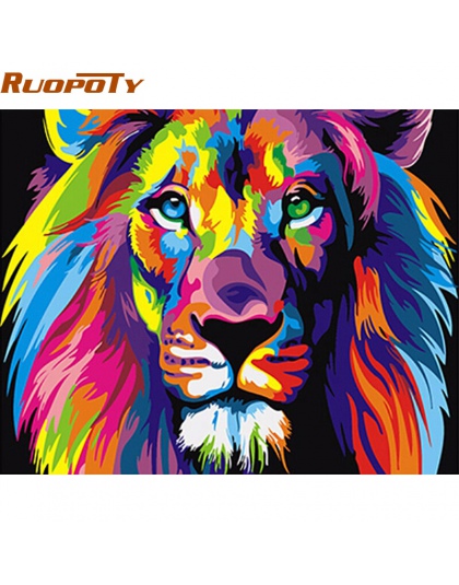 RUOPOTY ramka kolorowe lwy zwierząt obraz DIY według numerów nowoczesne ręcznie malowane obraz olejny wyjątkowy prezent dla dzie