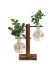 Terrarium roślina hydroponiczna wazony w stylu Vintage kwiat Pot przezroczyste wazon drewniana rama szklany blat roślin domu Bon