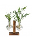 Terrarium roślina hydroponiczna wazony w stylu Vintage kwiat Pot przezroczyste wazon drewniana rama szklany blat roślin domu Bon