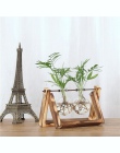 ISHOWTIENDA w stylu Vintage kreatywny roślina hydroponiczna przezroczyste wazon drewniana rama wazon do dekoracji szklany blat r