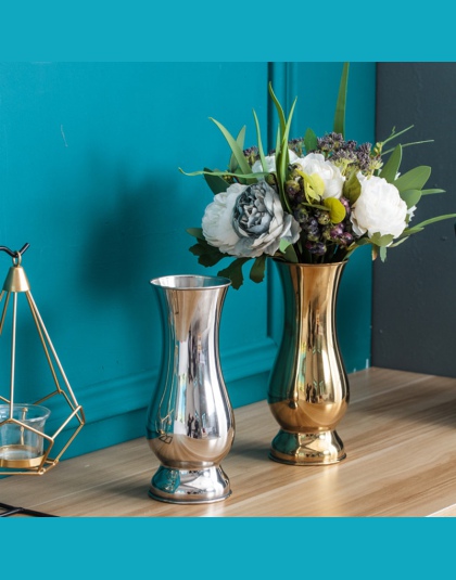 Chiński styl blat wazy nowoczesny minimalistyczny moda ozdoby rzemiosło dekoracyjne ze stali nierdzewnej wazon metalowy kwiat wa