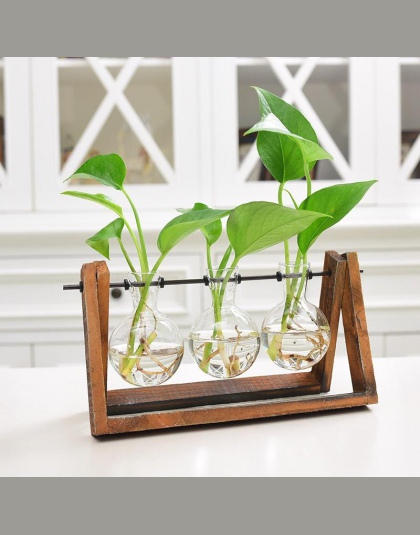 Adeeing kreatywny szklany roślin hydroponicznych pojemnik Terrarium dekoracja biurka z drewniana podstawka kwiat doniczki do dek
