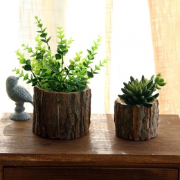 Ozdobne drewniane doniczki domowe ogrodowe dekoracyjne osłonki na kwiaty kaktusy w skandynawskim stylu