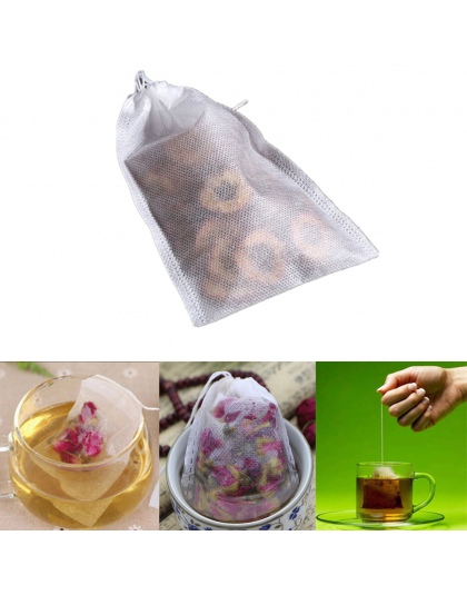 100 sztuk/partia herbaty torby 5x7 CM puste saszetka z troczkiem z sznurkiem uszczelnienia saszetka filtr papieru torebki pusta 