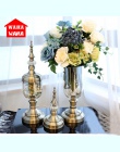 Europejska Retro szkło wazon stop metali złoty wazon nowoczesny stół kreatywny domu ozdobny sztuczny kwiat butelka na ślub