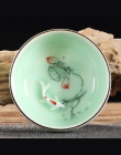 Gorąca sprzedaż Celadon chińskie Kung Fu zestaw herbaty lotosu Pu'er herbata kubki ręcznie malowane ceramiczne tłoczone smok piw