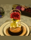 2019 Dropshipping piękna i bestia czerwona róża w szklance kopuła z LED światła drewnianej podstawie na walentynki prezenty na d