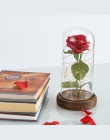 2019 Dropshipping piękna i bestia czerwona róża w szklance kopuła z LED światła drewnianej podstawie na walentynki prezenty na d