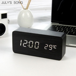 Zegarek budzik LED drewniany wyświetlacz wskaźnik temperatury elektroniczny wielofunkcyjny elegancki design  godzina wilgotność