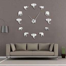 Dżungli zwierząt słoń DIY duża ściana zegar do dekoracji domu nowoczesny Design lustro efekt Giant bezramowe słonie zegarek DIY 