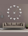 Dżungli zwierząt słoń DIY duża ściana zegar do dekoracji domu nowoczesny Design lustro efekt Giant bezramowe słonie zegarek DIY 