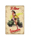 W stylu Vintage naklejki do dekoracji wnętrz Vespa skuter cyny znak Wall Art plakat do Pub Bar garażu salon sklep metalowe płytk