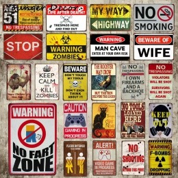 Strzeż się żony człowiek wystrój jaskini uwaga do gier w toku metalowe tabliczki ostrzeżenie zombie zakaz palenia plakat na ścia