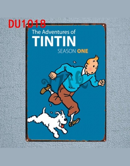 Tintin Cartoon plakietki emaliowane metalowa tablica ścienna Pub dla dzieci pokój Home Art Party wystrój w stylu Vintage żelazo 