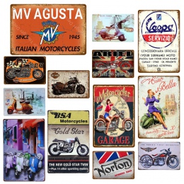 Vespa Electrombile metalowe tabliczki Ariel MV Agusta silnika samochodu żelaza plakat Pub Bar dekoracje ścienne motocykli garaż 