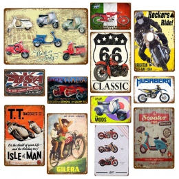 Klasyczne Route 66 Motorcylces plakat Pub Bar garażu dekoracji skuter plakietki emaliowane Retro w stylu Vintage metalowa płyta 