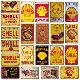 Złota muszla olej silnikowy sportów motorowych plakietki emaliowane Vintage Metal plakat Bar Pub garaż Decor Wall Art malowanie 