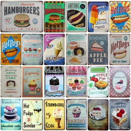 [SQ-DGLZ] Hot Dog/lody/ciasto/Hamburger metalowy znak Bar dekoracje ścienne w plakietka emaliowana Vintage wystrój domu malowani
