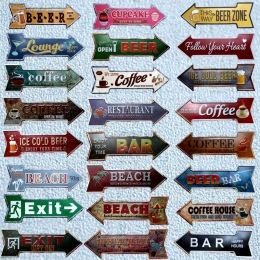 Restauracja plaża piwo Bar kawy strzałka Metal nieregularne plakietki emaliowane tablica reklamowa ścienna Pub Art Art Decor 42X