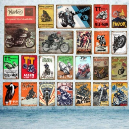 TT Isle Of Man Metal plakat Retro wyścigi motocyklowe płytki nazębnej Wall Art malarstwo płyta Pub Bar garażu wystrój domu w sty