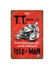 TT Isle Of Man Metal plakat Retro wyścigi motocyklowe płytki nazębnej Wall Art malarstwo płyta Pub Bar garażu wystrój domu w sty