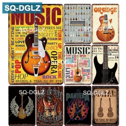 [SQ-DGLZ] muzyka gitara metalowy znak Bar dekoracje ścienne plakietka emaliowana Vintage metalowe znaki wystrój domu malowanie t
