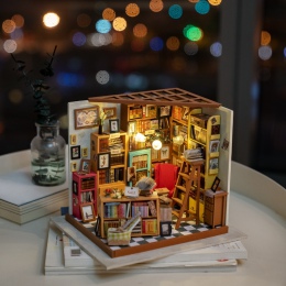 Rolife wystrój domu figurki DIY Sam pokój do nauki drewna miniaturowy Model zestawy dekoracji domek dla lalek boże narodzenie pr
