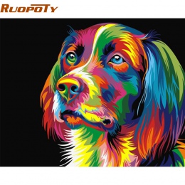 RUOPOTY diy ramki kolorowe pies obraz diy przez numery zestawów akrylowe ręcznie malowane obraz olejny na wystrój domu pudełko w