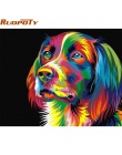RUOPOTY diy ramki kolorowe pies obraz diy przez numery zestawów akrylowe ręcznie malowane obraz olejny na wystrój domu pudełko w