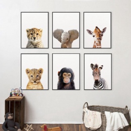Lew Zebra słoń żyrafa zwierząt dla dzieci reprodukcja plakatu, Safari zwierząt obraz na płótnie malarstwo dla dzieci pokój przed