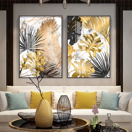 Nowoczesny obraz złoty liść płótno plakat na ścianę sypialnia jadalnia pokój złoty liść